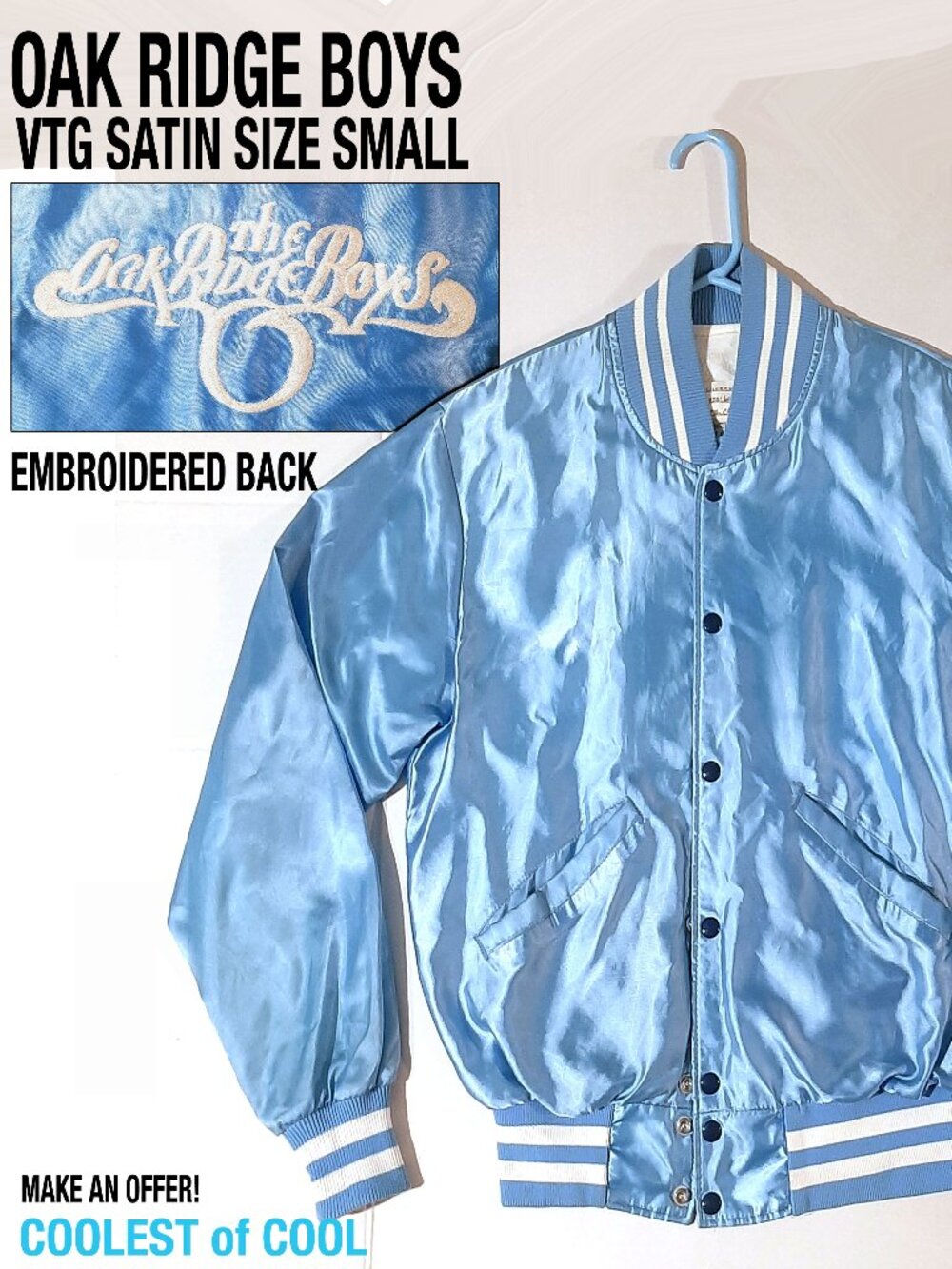 Vtg Oak Ridge Boys blue Satin Bomber jacket Medium Made USA 80s Country Music